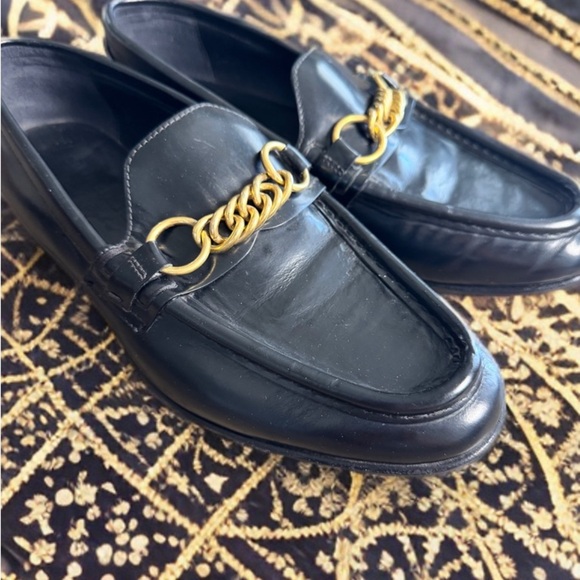 Burberry Black and Gold Slip-On Loafers with Chain Detail - Picture 1 of 6